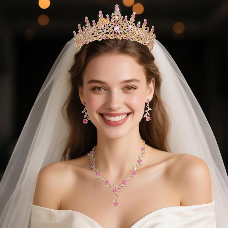 Kamirola Tiaras and Crowns for Women,Tiaras Earrings Necklace, Crystal Bridal Jewelry Set (TR48) - Image 2